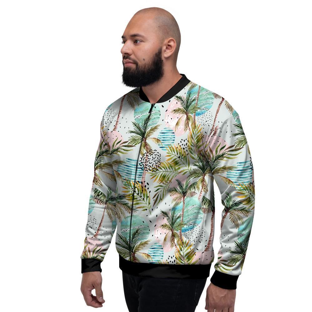 Abstract Palm Tree Hawaiian Print Men's Bomber Jacket-grizzshop