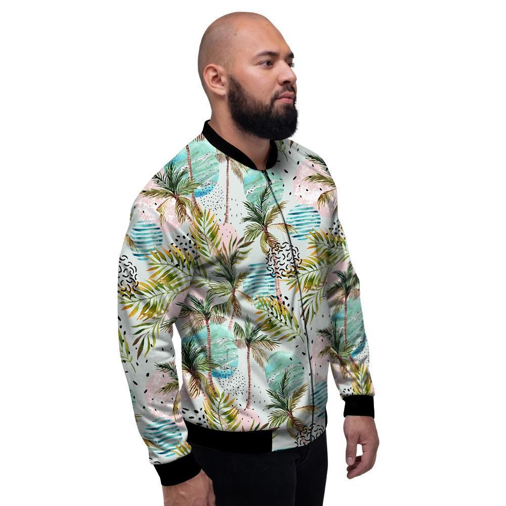 Abstract Palm Tree Hawaiian Print Men's Bomber Jacket-grizzshop