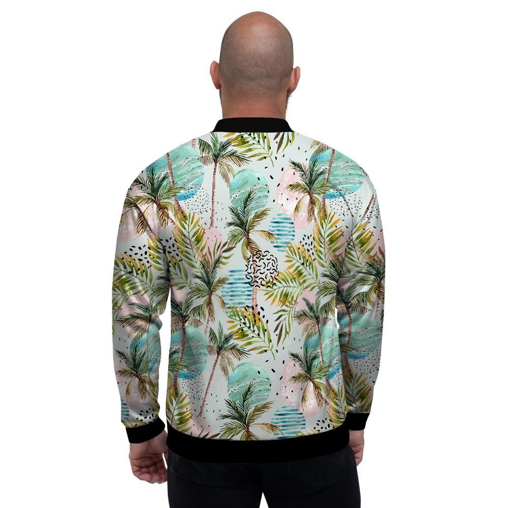 Abstract Palm Tree Hawaiian Print Men's Bomber Jacket-grizzshop