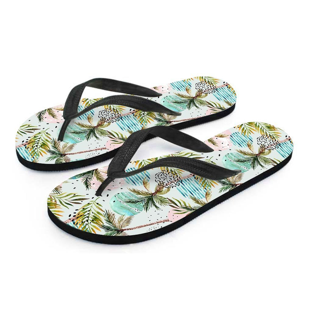 Abstract Palm Tree Hawaiian Print Men's Flip Flops-grizzshop