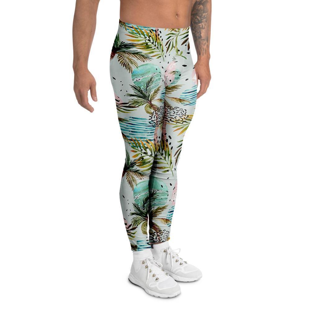 Abstract Palm Tree Hawaiian Print Men's Leggings-grizzshop