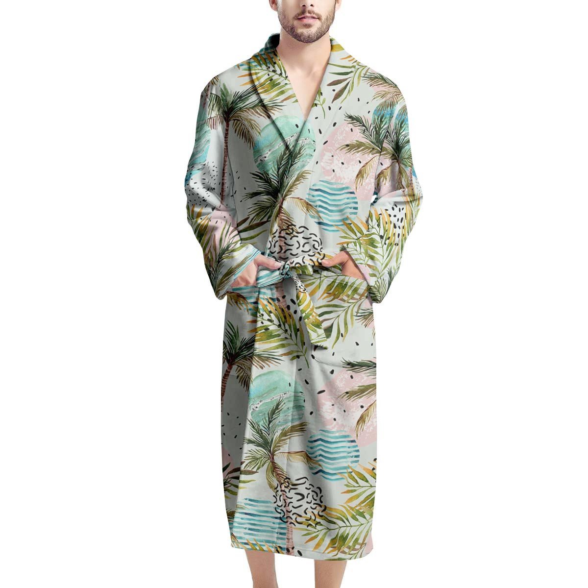 Abstract Palm Tree Hawaiian Print Men's Robe-grizzshop