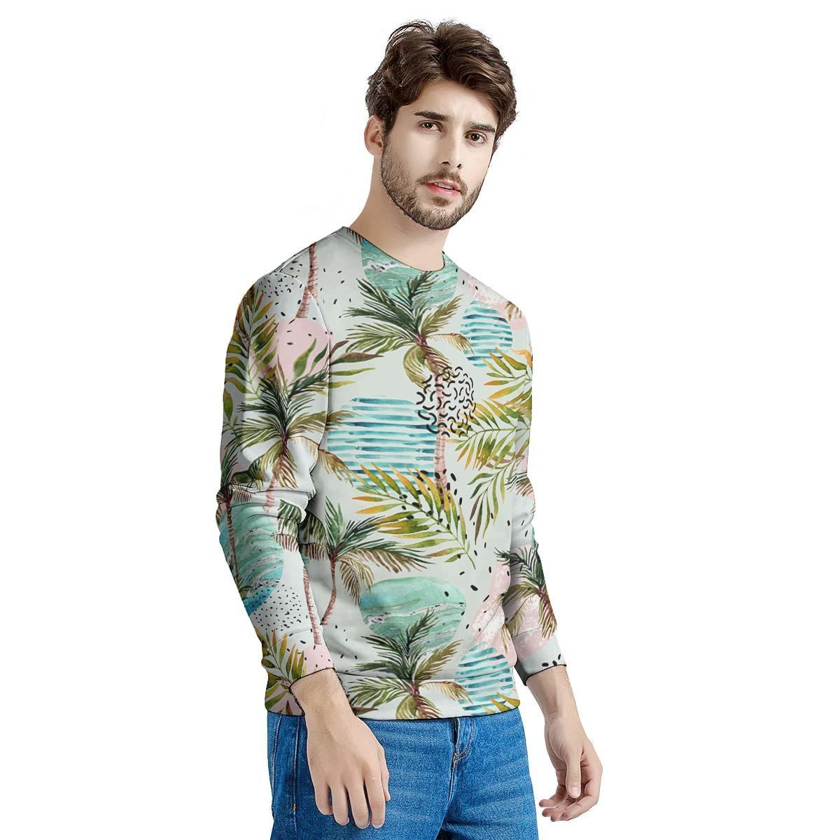 Abstract Palm Tree Hawaiian Print Men's Sweatshirt-grizzshop