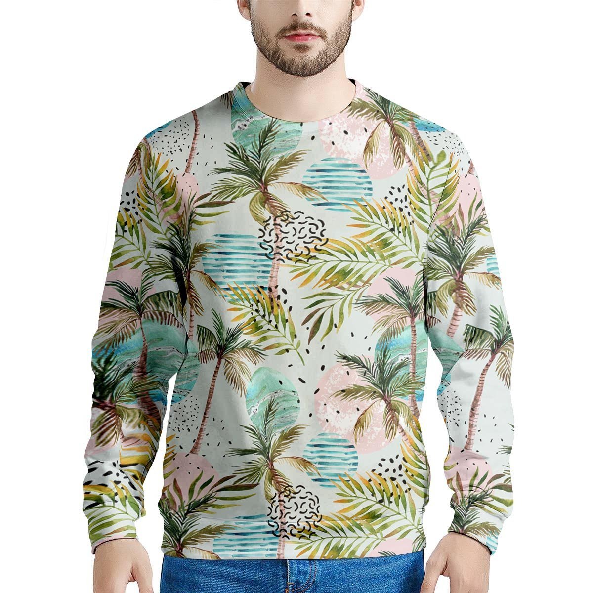 Abstract Palm Tree Hawaiian Print Men's Sweatshirt-grizzshop