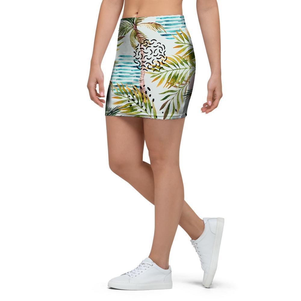 Abstract Palm Tree Hawaiian Print Mini Skirt-grizzshop