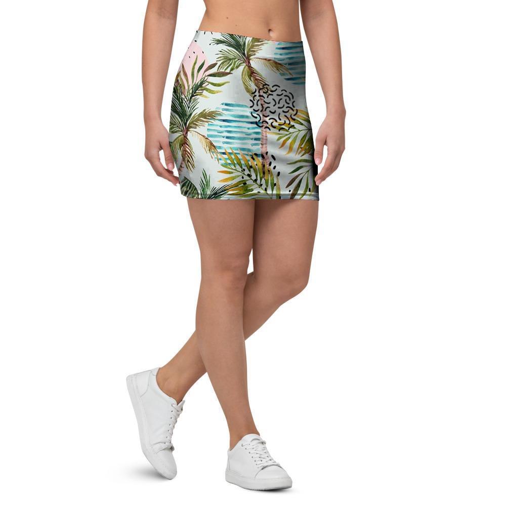 Abstract Palm Tree Hawaiian Print Mini Skirt-grizzshop