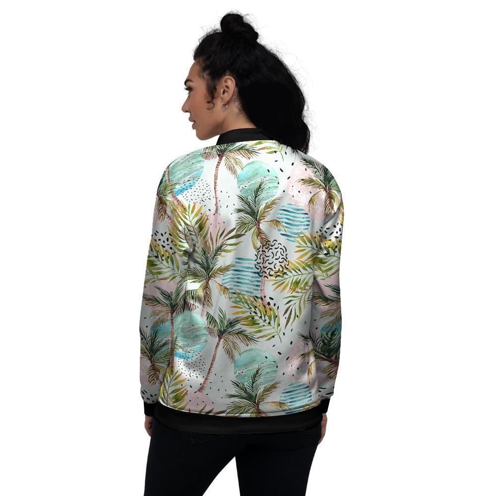 Abstract Palm Tree Hawaiian Print Women's Bomber Jacket-grizzshop