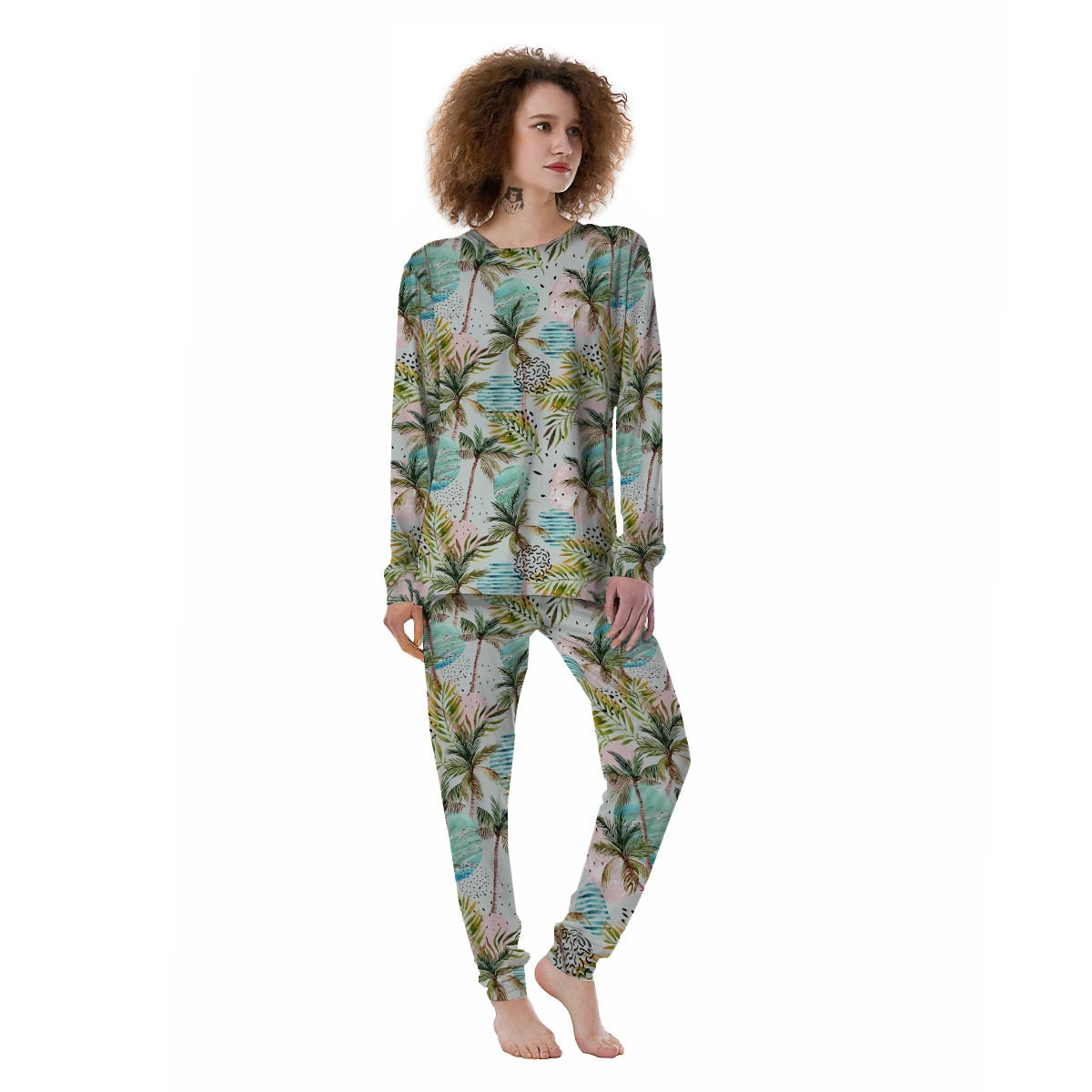 Abstract Palm Tree Hawaiian Print Women's Pajamas-grizzshop