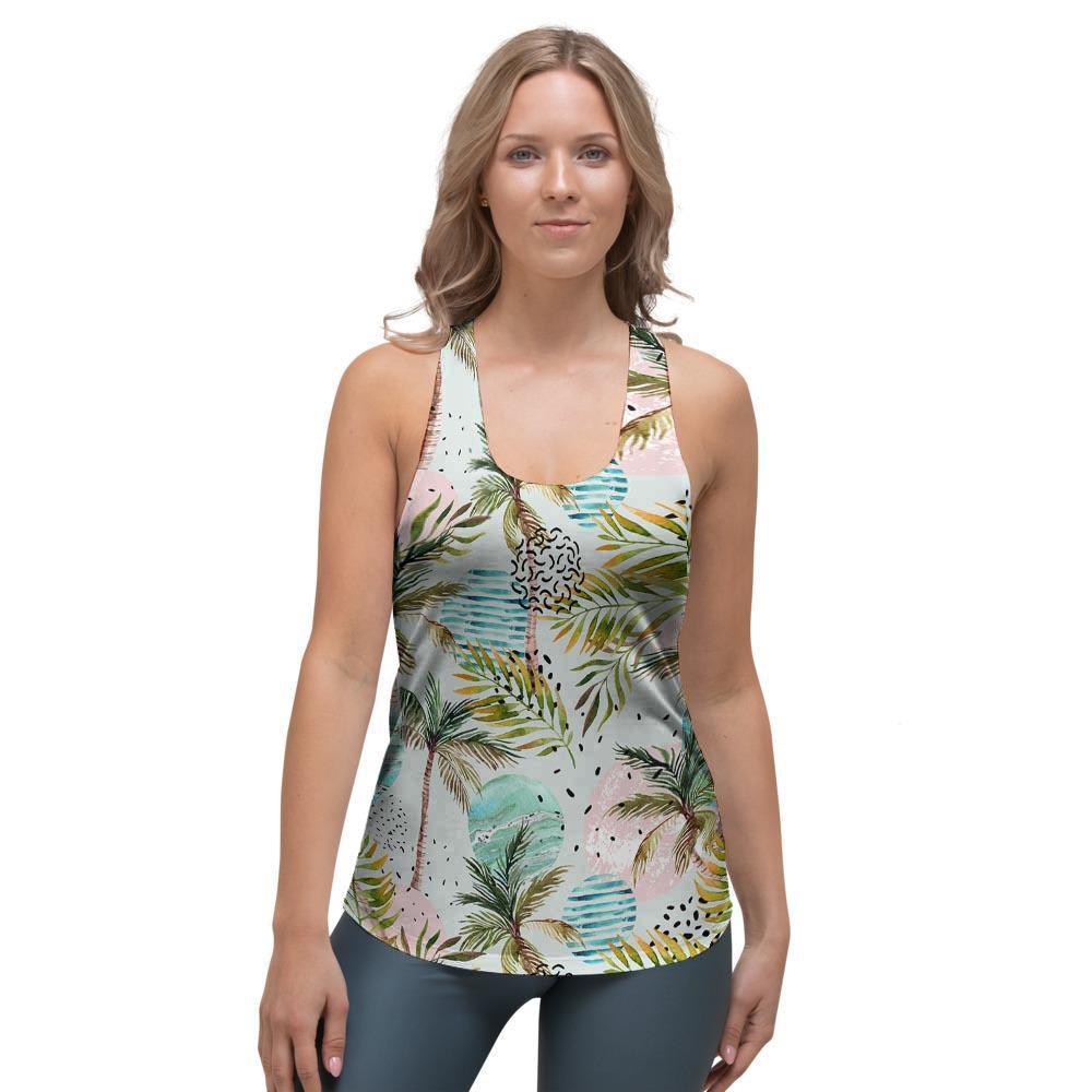 Abstract Palm Tree Hawaiian Print Women's Racerback Tank Top-grizzshop