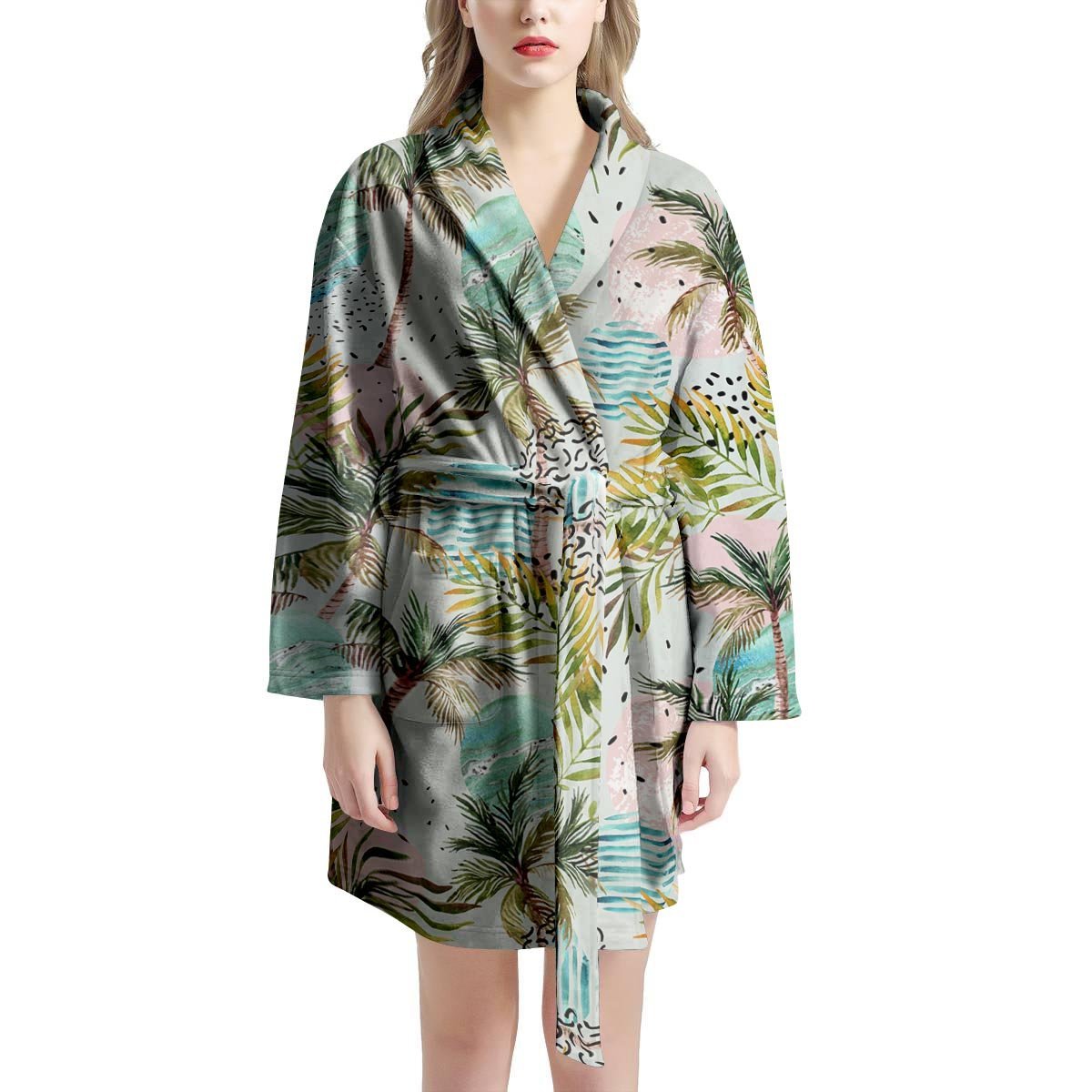 Abstract Palm Tree Hawaiian Print Women's Robe-grizzshop