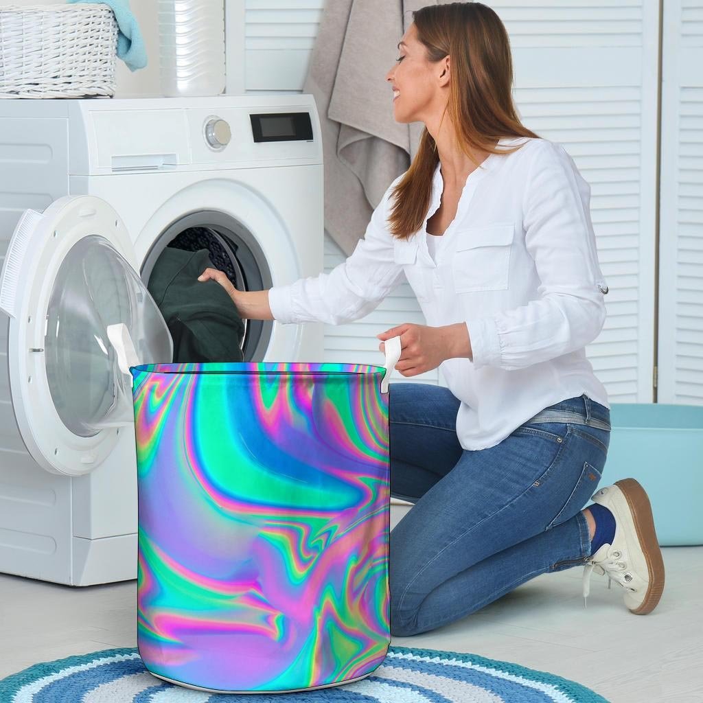 Abstract Pastel Holographic Laundry Basket-grizzshop