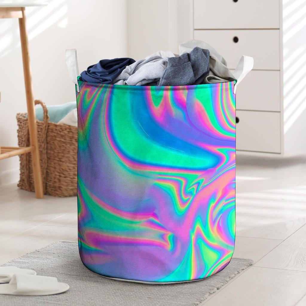 Abstract Pastel Holographic Laundry Basket-grizzshop