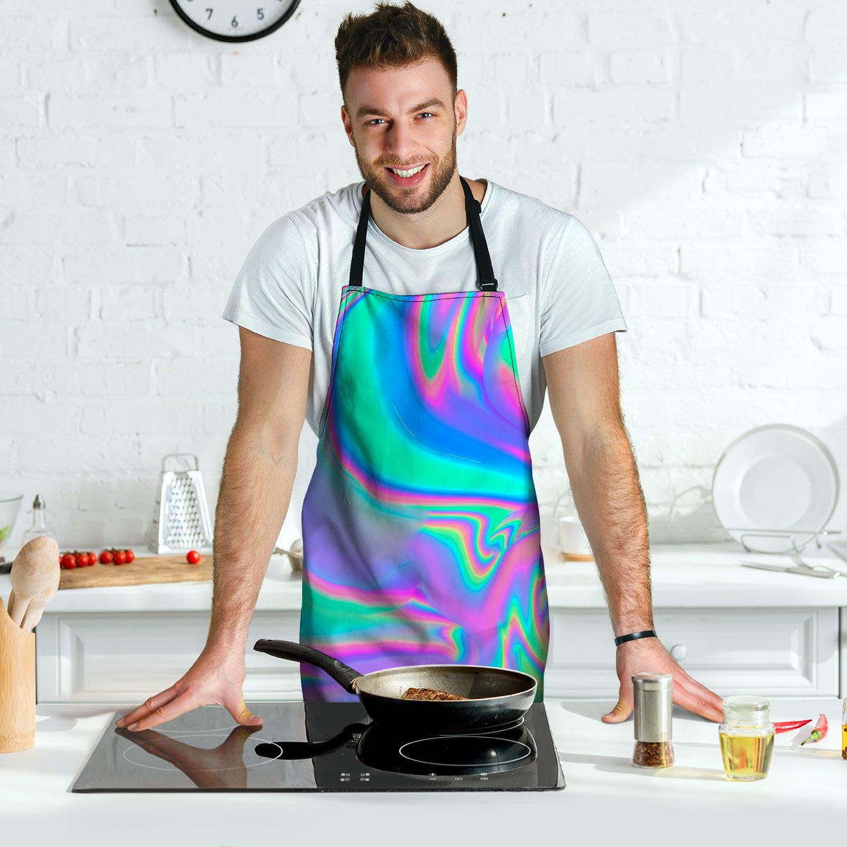 Abstract Pastel Holographic Men's Apron-grizzshop