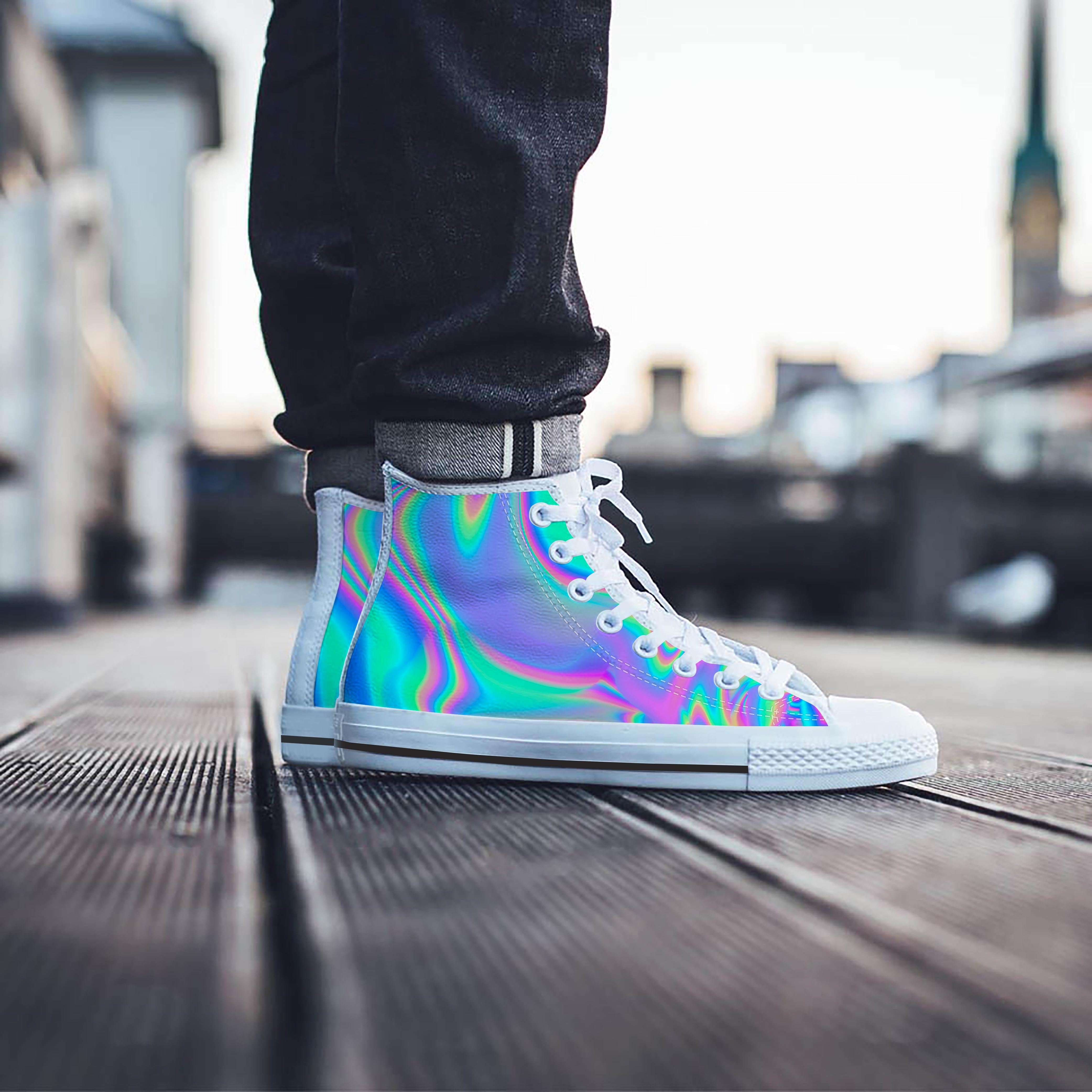 Abstract Pastel Holographic Men's High Top Shoes-grizzshop