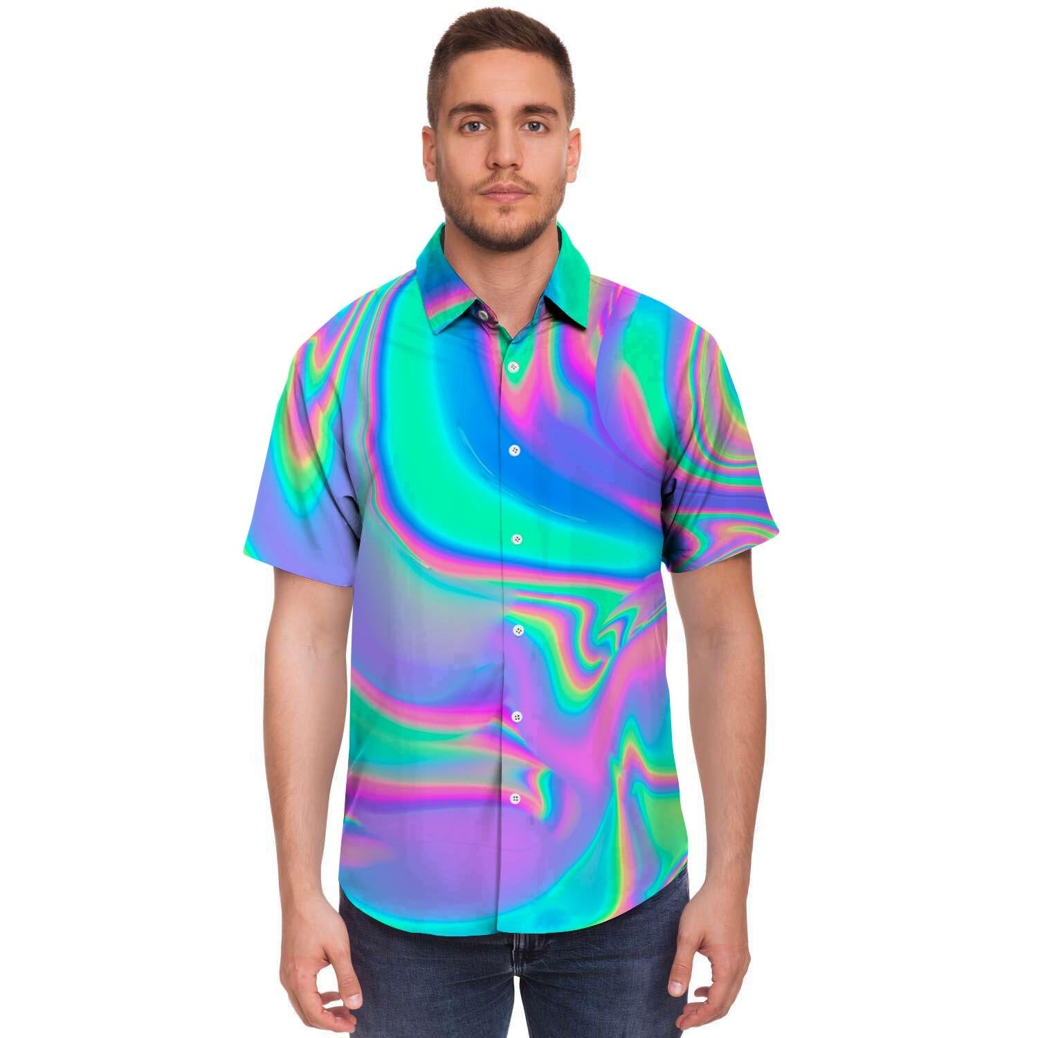 Abstract Pastel Holographic Men's Short Sleeve Shirt-grizzshop