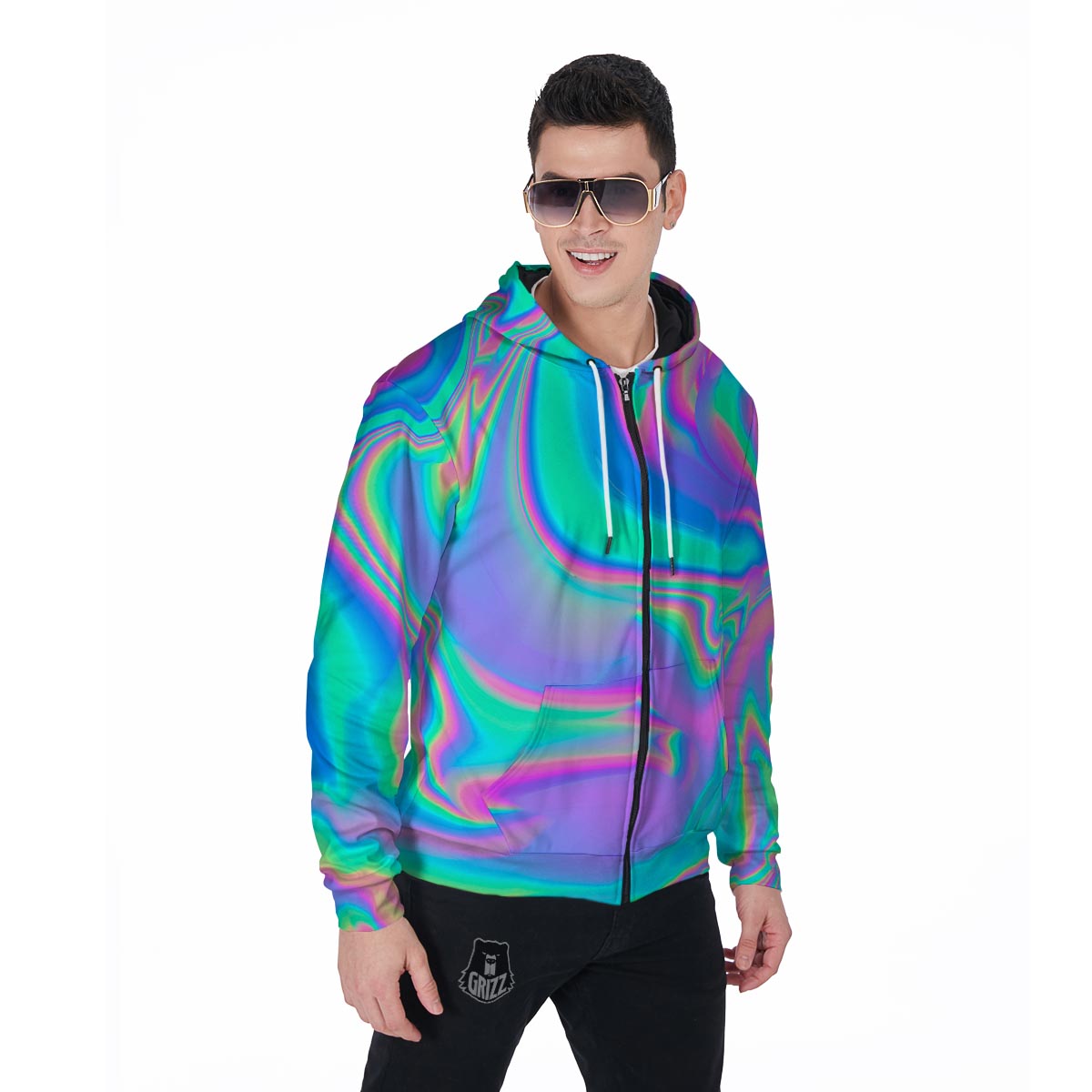 Abstract Pastel Holographic Men's Zip Up Hoodie-grizzshop