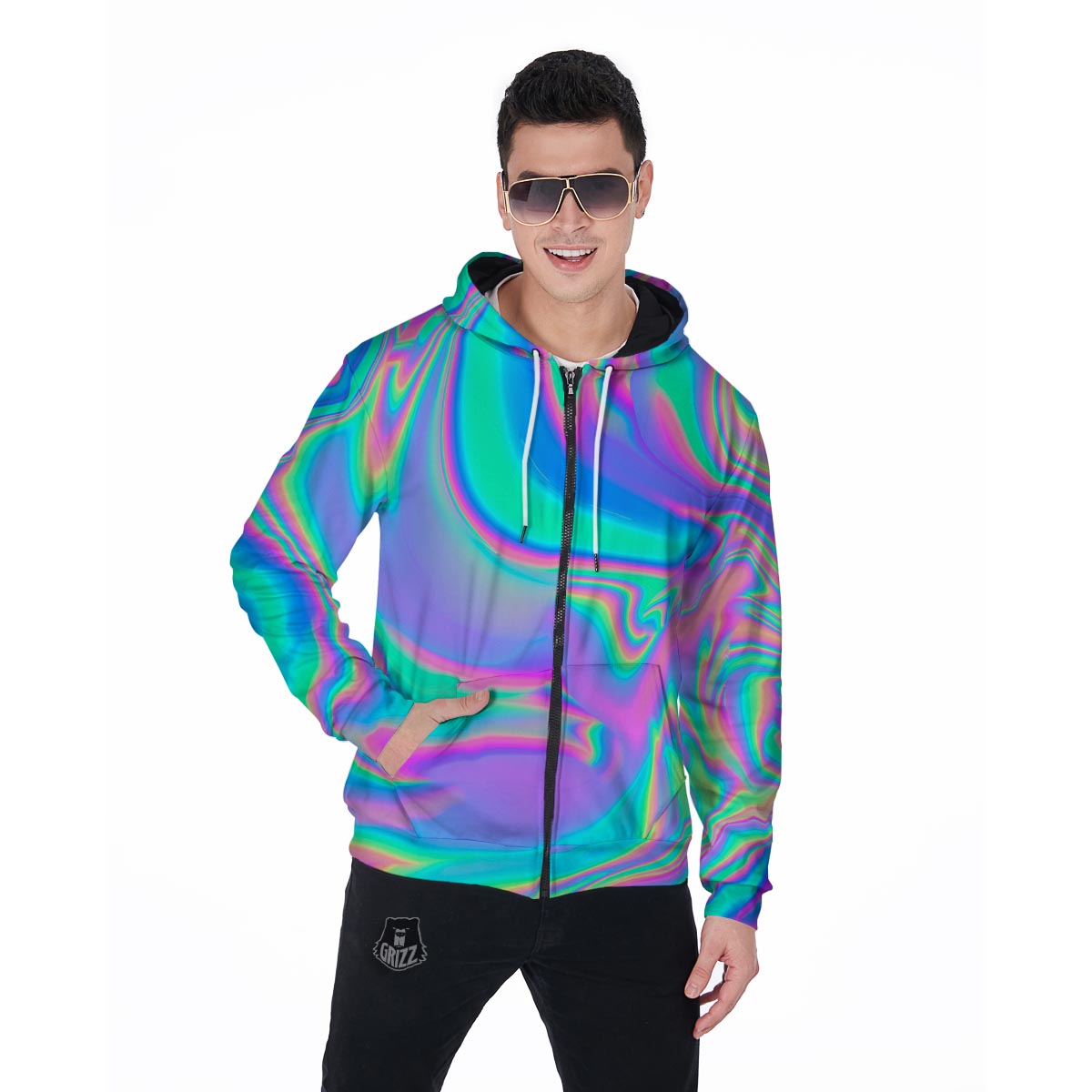 Abstract Pastel Holographic Men's Zip Up Hoodie-grizzshop