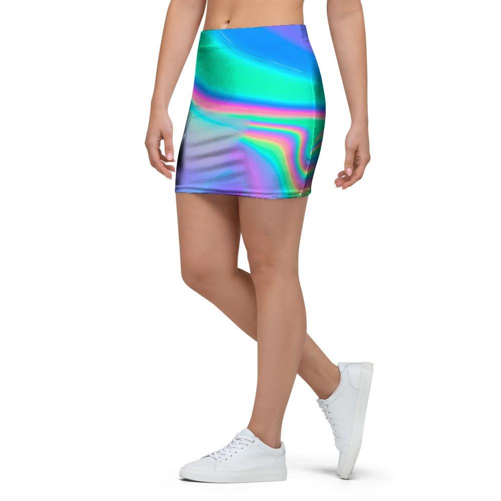 Abstract Pastel Holographic Mini Skirt-grizzshop