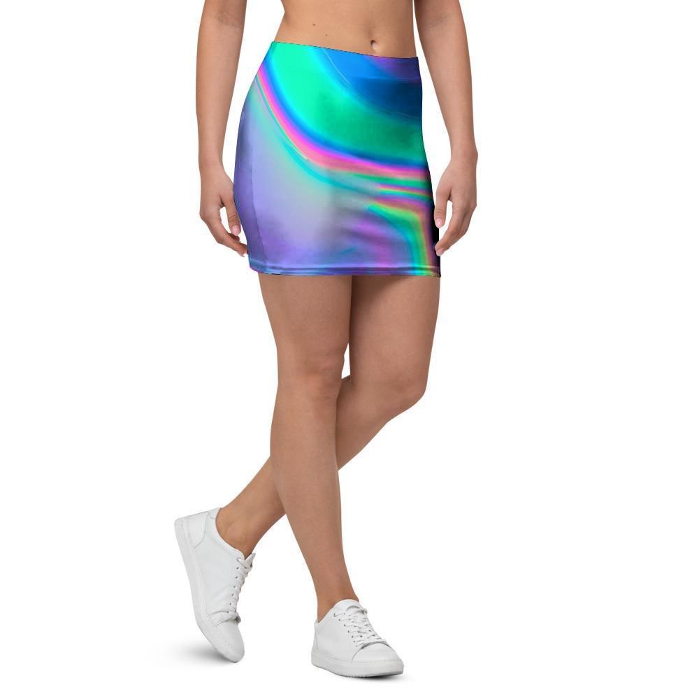 Abstract Pastel Holographic Mini Skirt-grizzshop