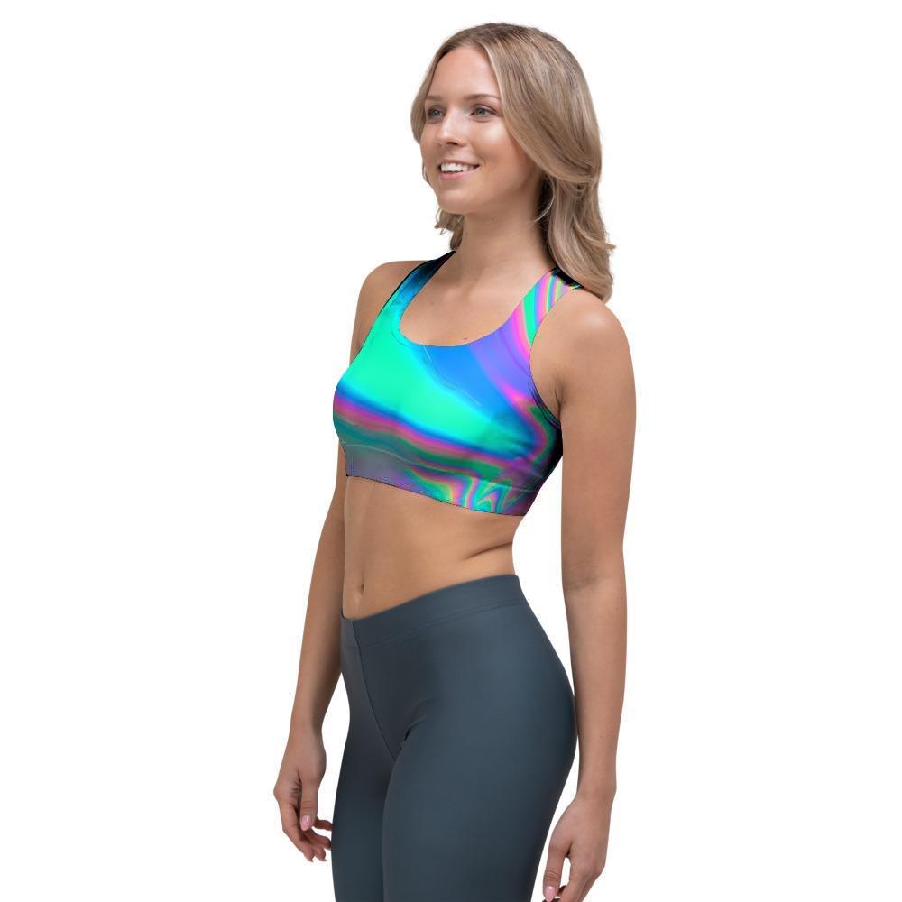 Abstract Pastel Holographic Sports Bra-grizzshop