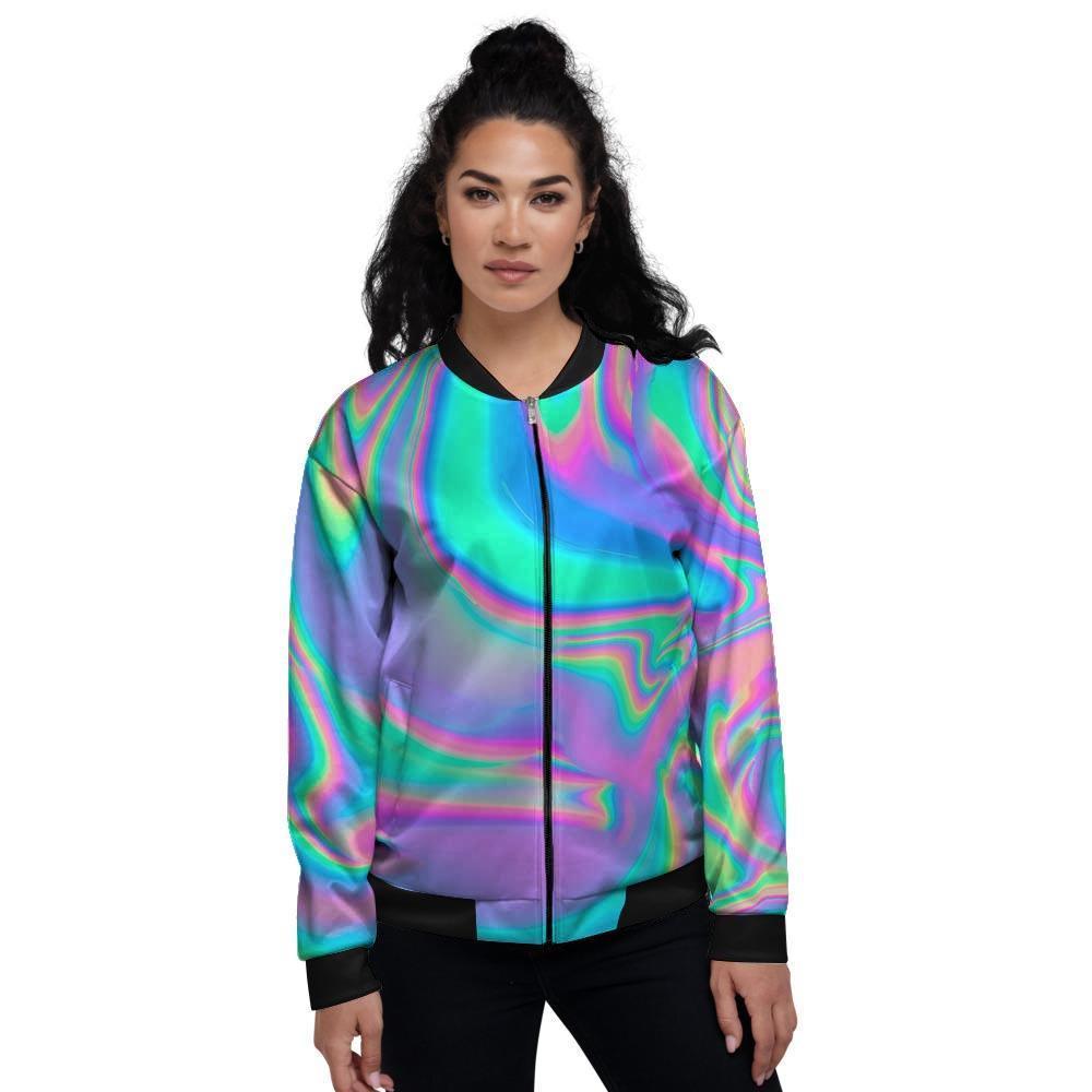 Abstract Pastel Holographic Women's Bomber Jacket-grizzshop