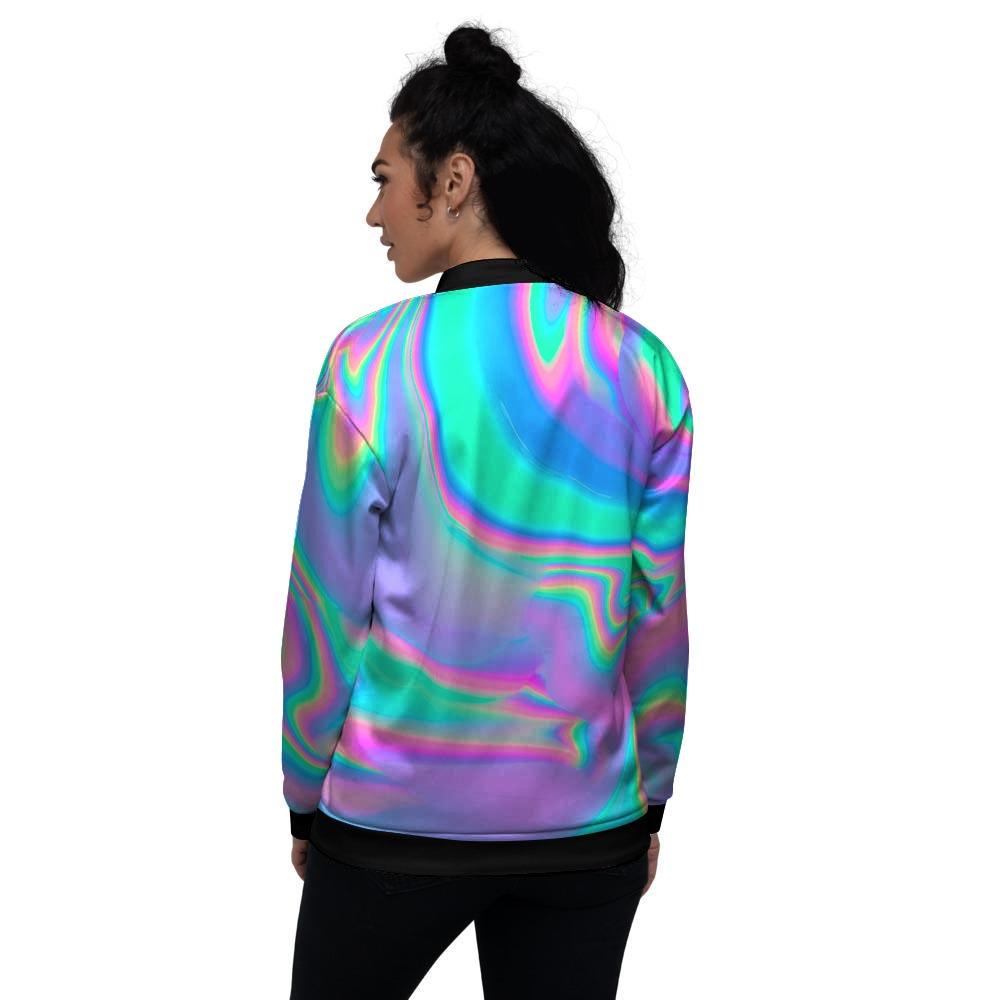 Abstract Pastel Holographic Women's Bomber Jacket-grizzshop