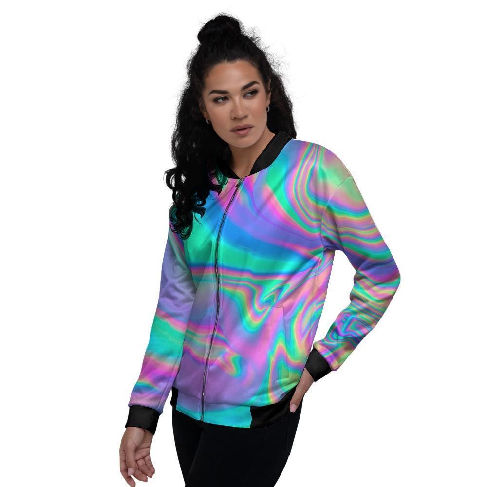 Abstract Pastel Holographic Women's Bomber Jacket-grizzshop