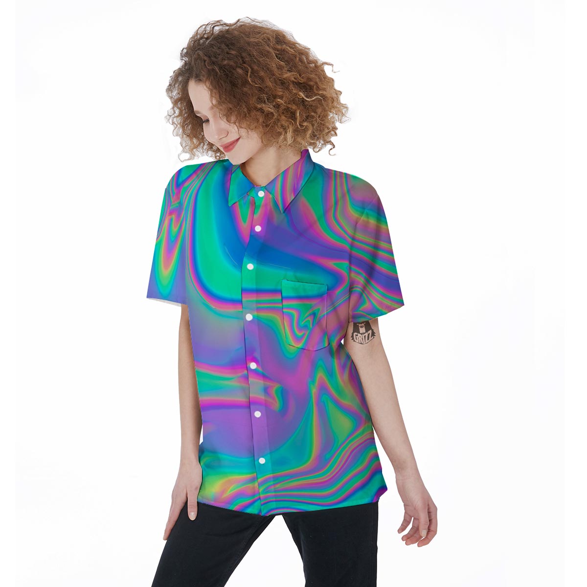 Abstract Pastel Holographic Women's Short Sleeve Shirts-grizzshop