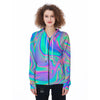 Abstract Pastel Holographic Women's Zip Up Hoodie-grizzshop