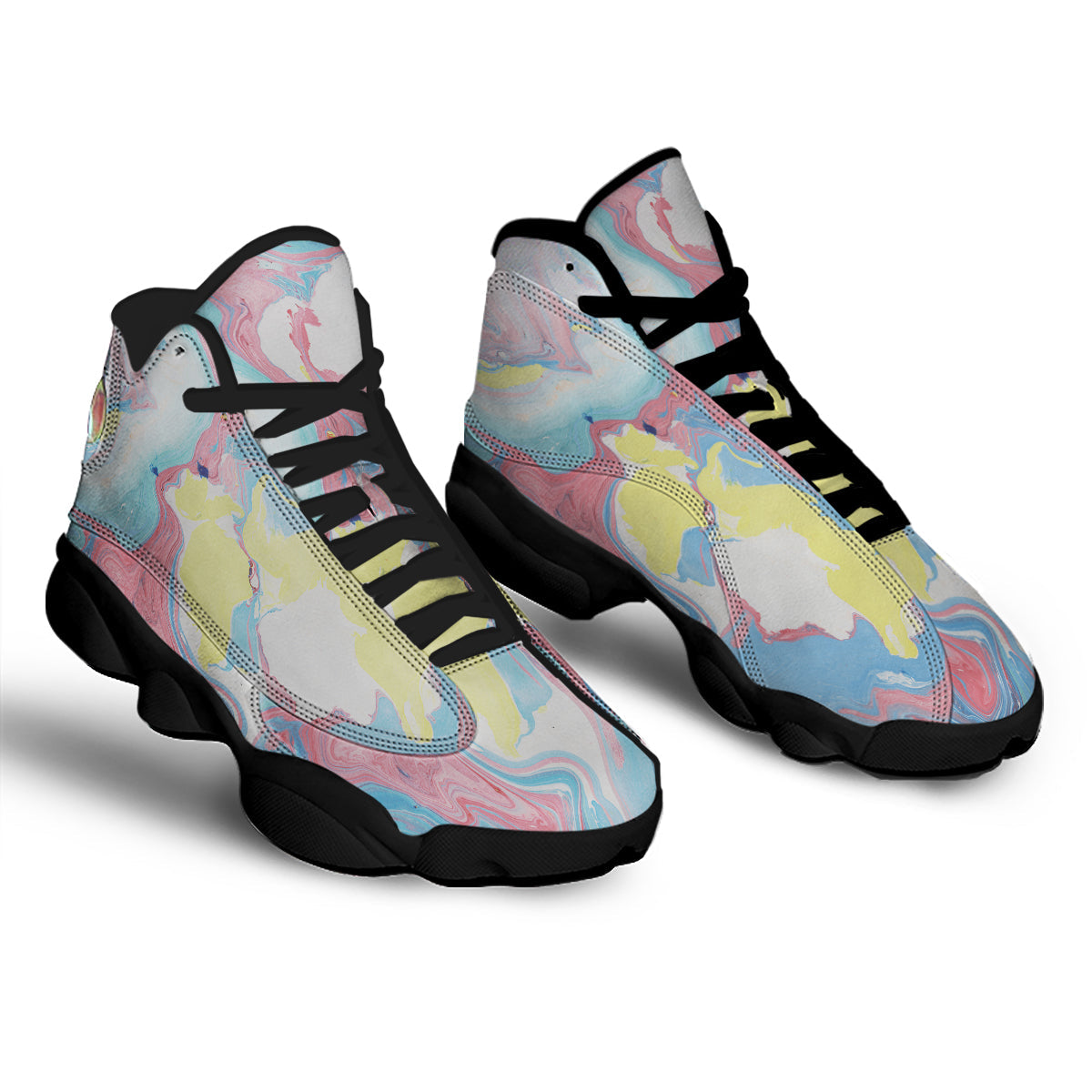 Abstract Pastel Texture Marble Print Black Basketball Shoes-grizzshop