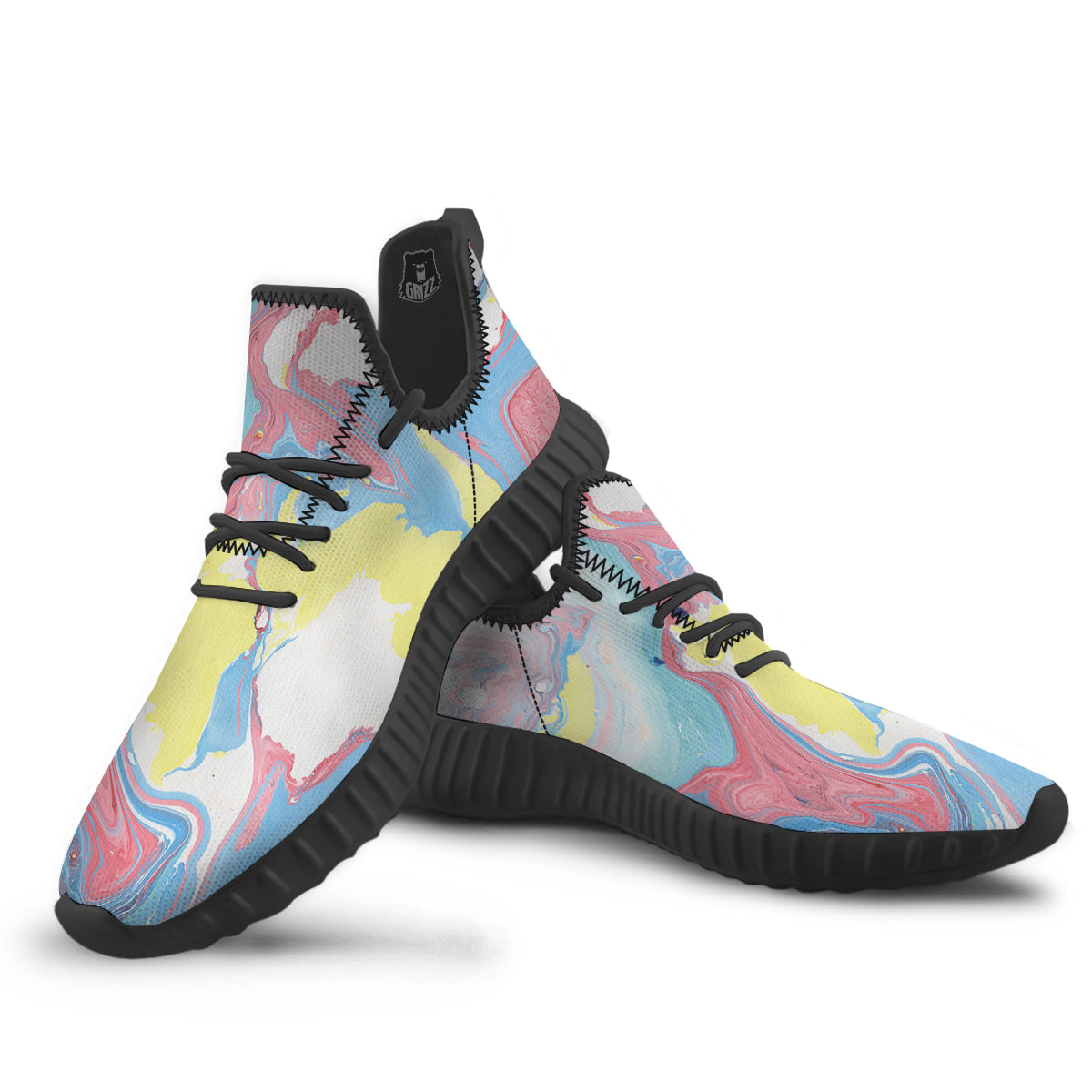 Abstract Pastel Texture Marble Print Black Walking Shoes-grizzshop