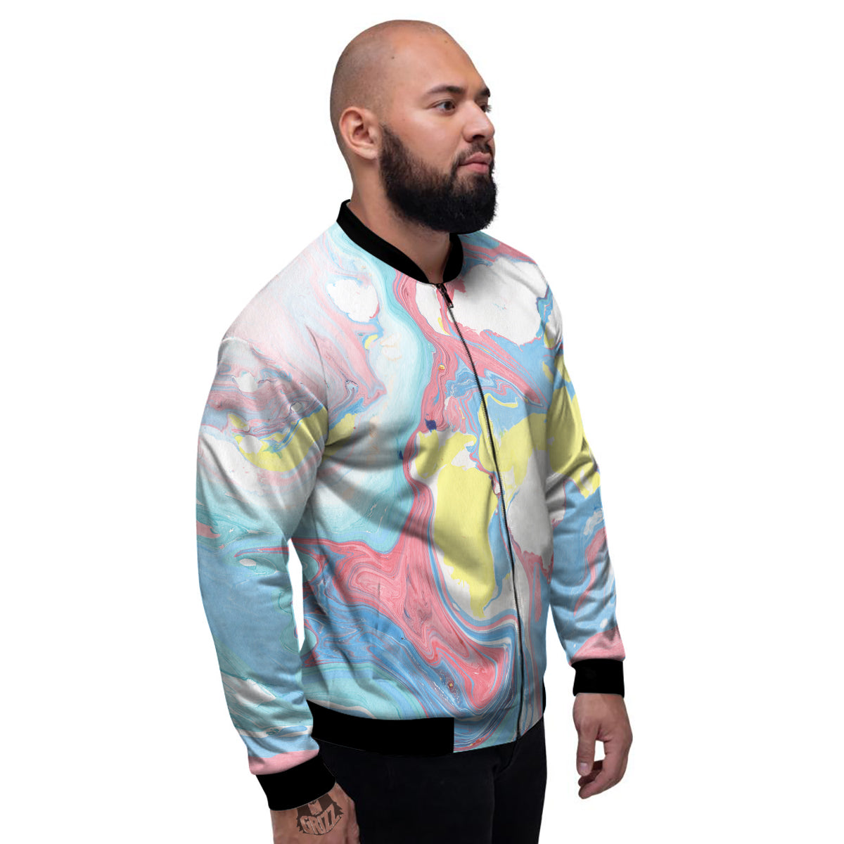 Abstract Pastel Texture Marble Print Men's Bomber Jacket-grizzshop