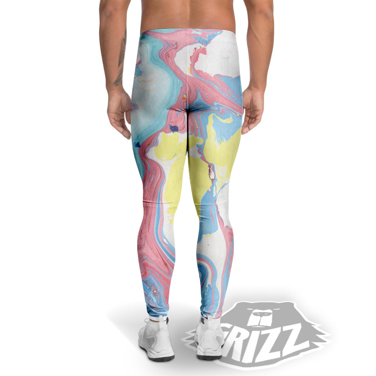 Abstract Pastel Texture Marble Print Men's Leggings-grizzshop