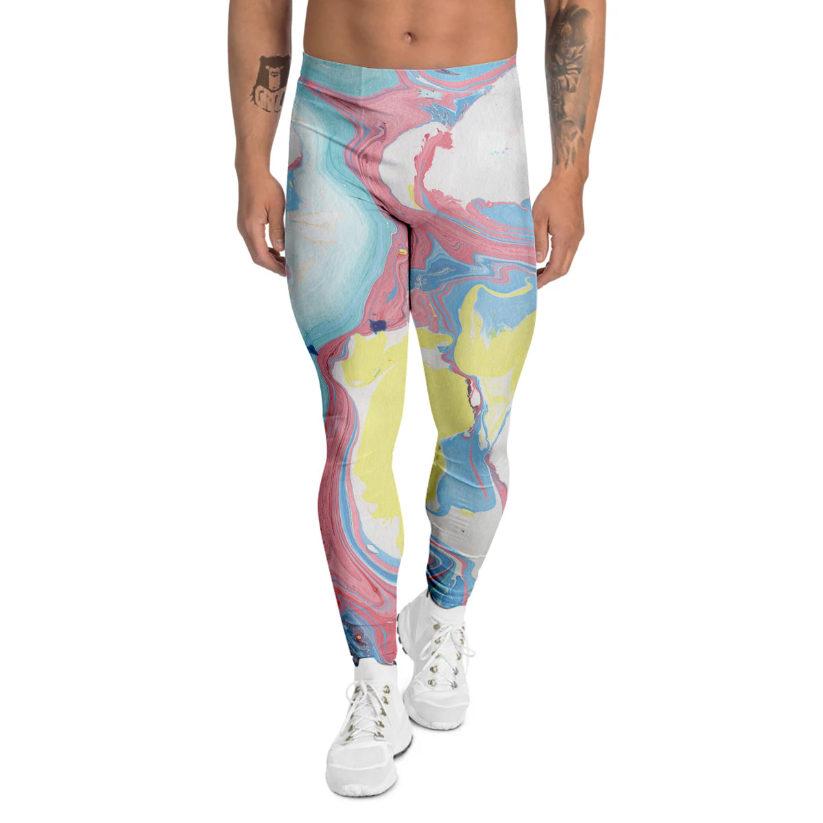 Abstract Pastel Texture Marble Print Men's Leggings-grizzshop