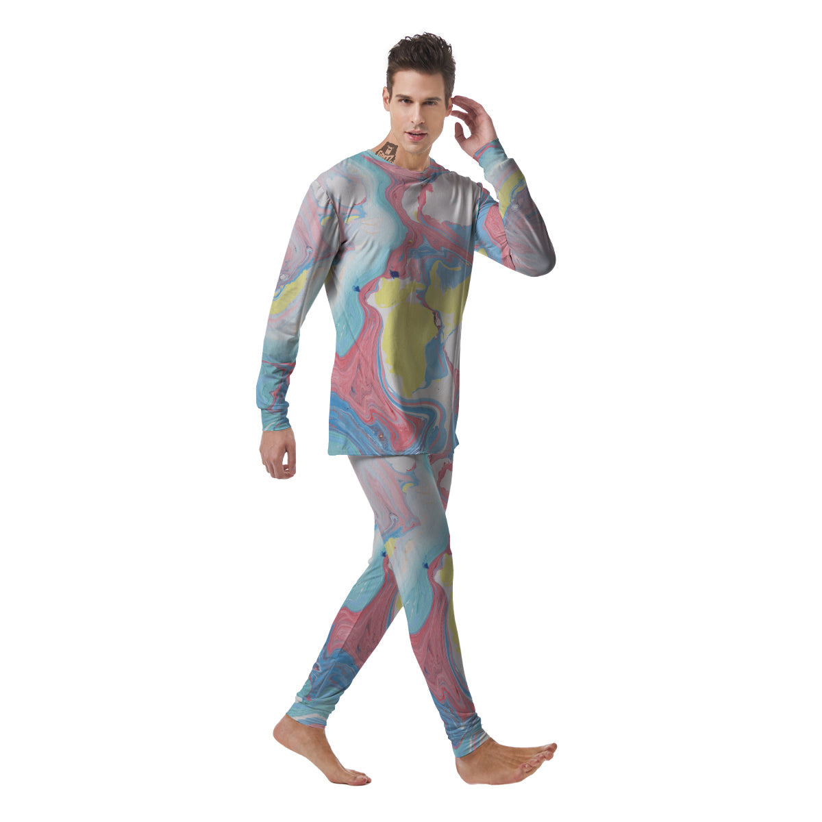 Abstract Pastel Texture Marble Print Men's Pajamas-grizzshop