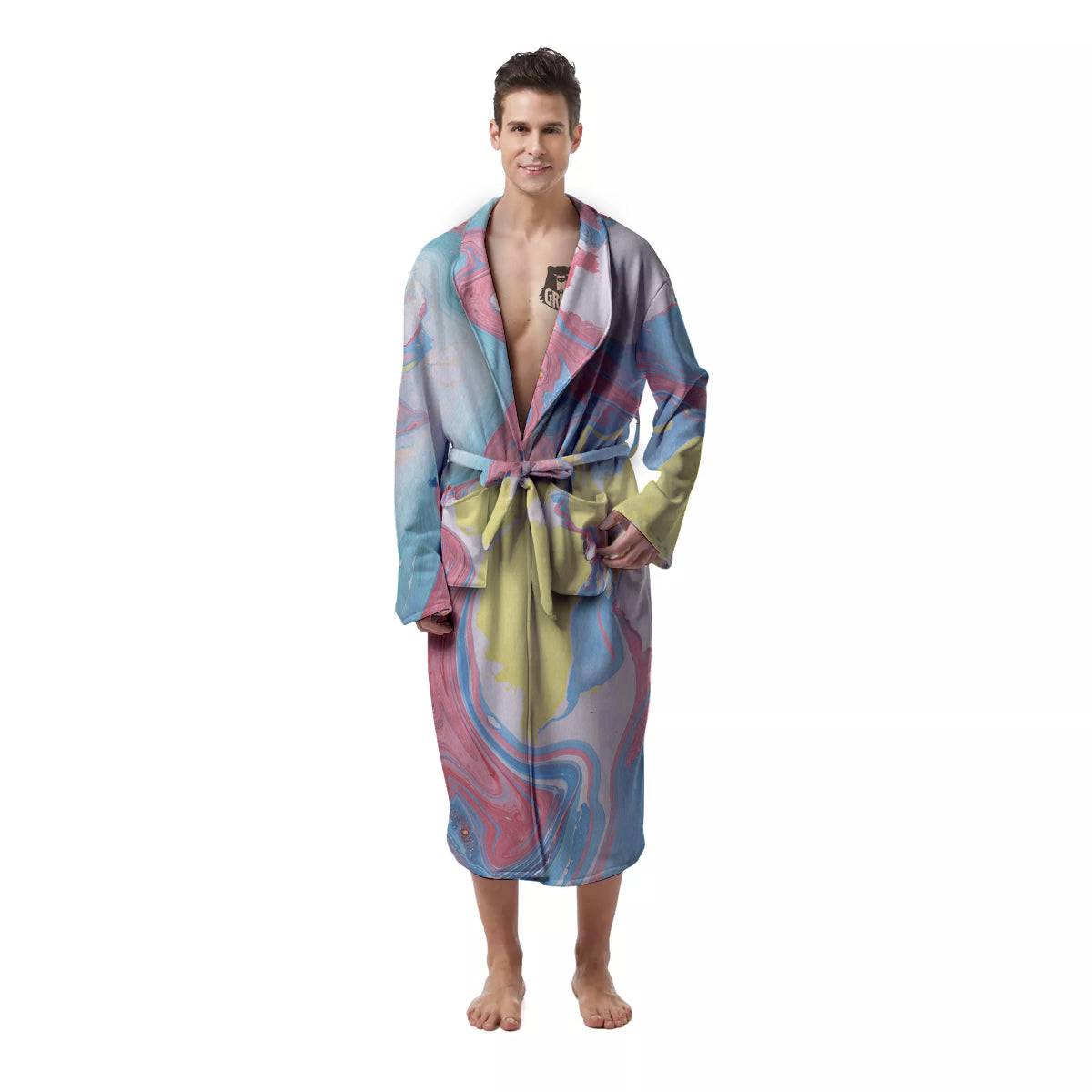 Abstract Pastel Texture Marble Print Men's Robe-grizzshop