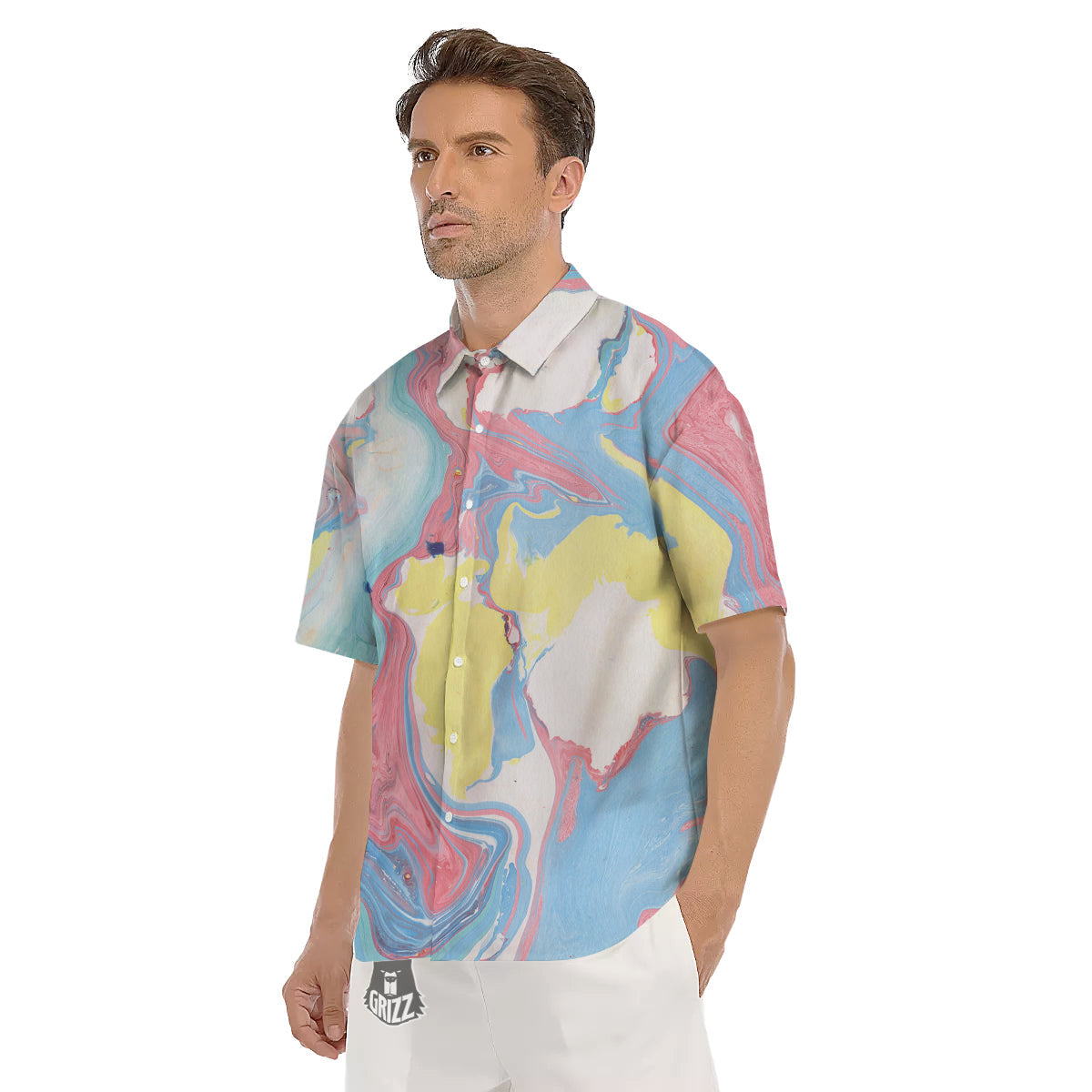 Abstract Pastel Texture Marble Print Men's Short Sleeve Shirts-grizzshop