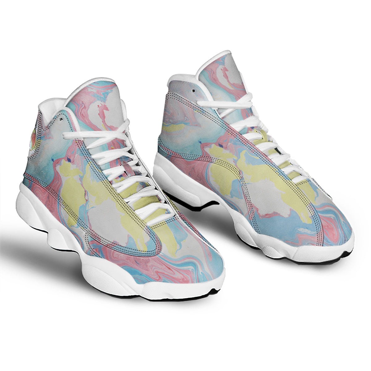 Abstract Pastel Texture Marble Print White Basketball Shoes-grizzshop