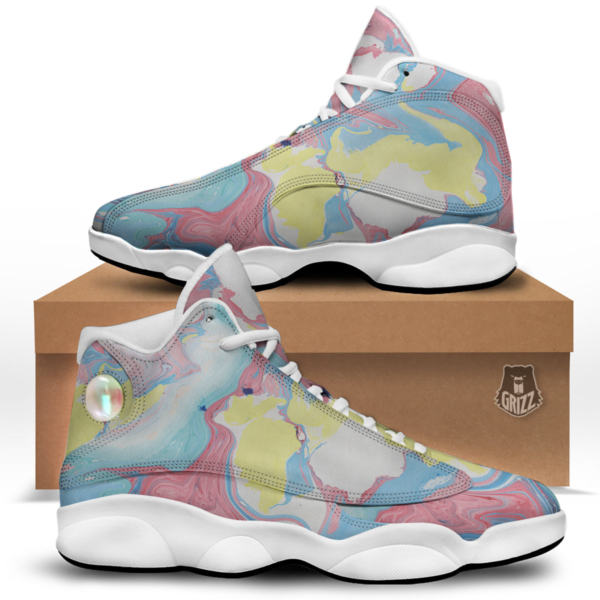 Abstract Pastel Texture Marble Print White Basketball Shoes-grizzshop