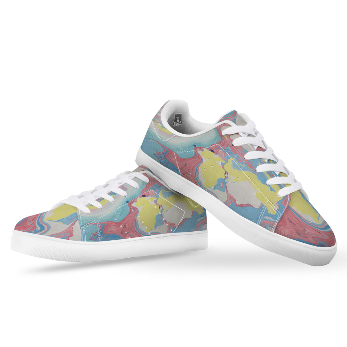 Abstract Pastel Texture Marble Print White Low Top Sneakers-grizzshop