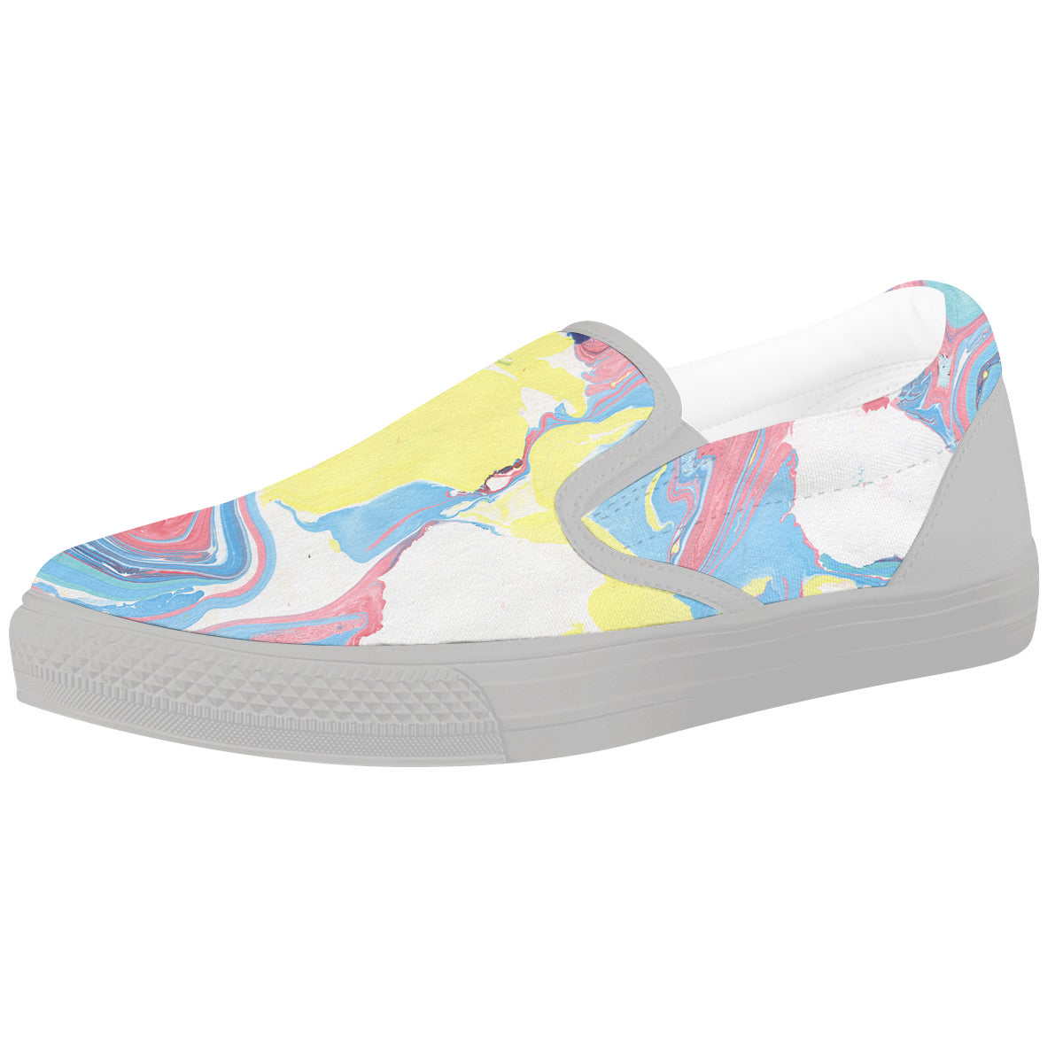 Abstract Pastel Texture Marble Print White Slip On Shoes-grizzshop