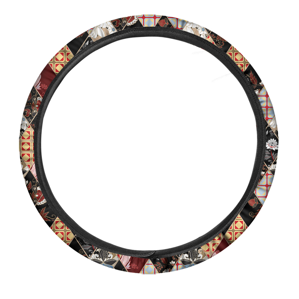 Abstract Patchwork Floral Print Pattern Car Steering Wheel Cover-grizzshop