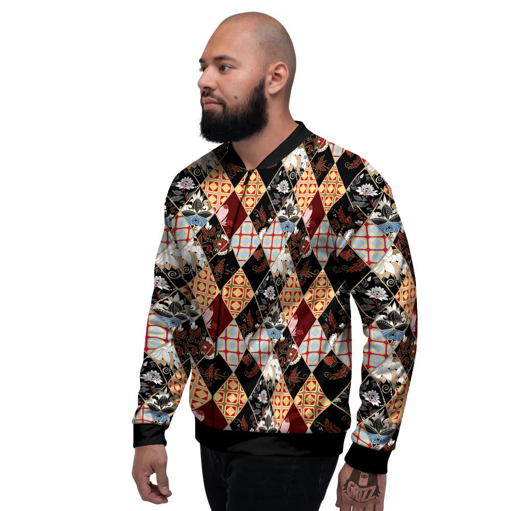 Abstract Patchwork Floral Print Pattern Men's Bomber Jacket-grizzshop