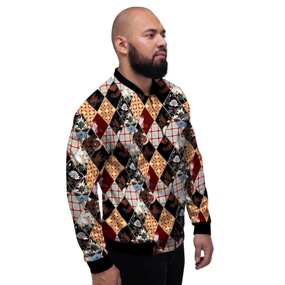 Abstract Patchwork Floral Print Pattern Men's Bomber Jacket-grizzshop