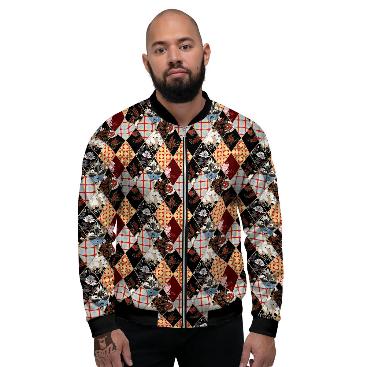 Abstract Patchwork Floral Print Pattern Men's Bomber Jacket-grizzshop