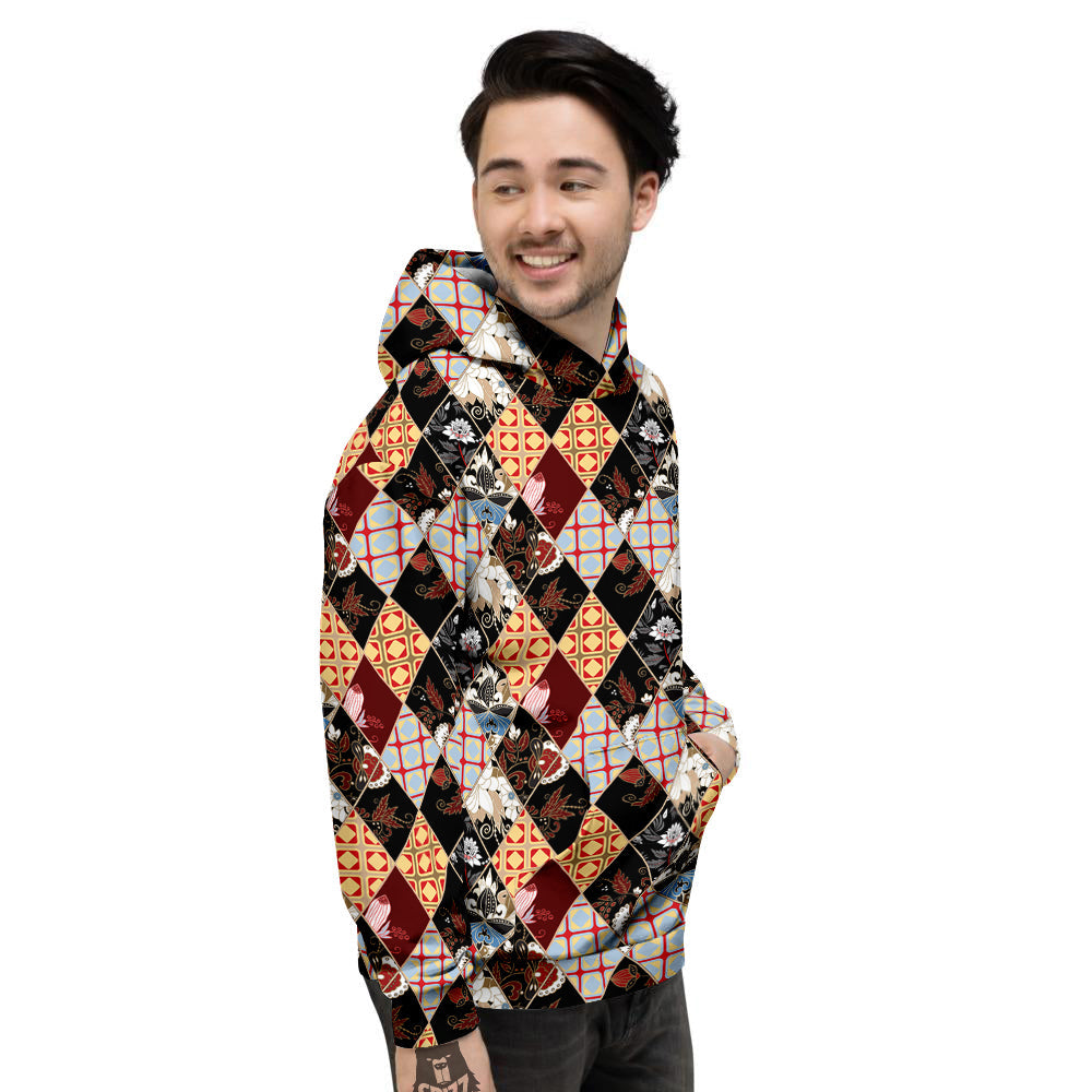 Abstract Patchwork Floral Print Pattern Men's Hoodie-grizzshop