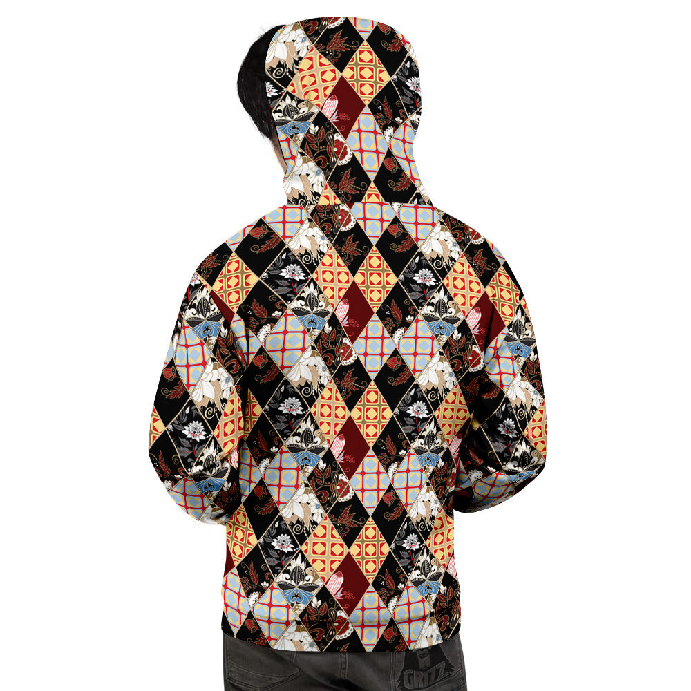 Abstract Patchwork Floral Print Pattern Men's Hoodie-grizzshop