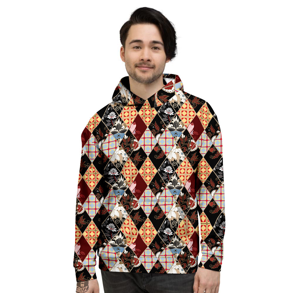 Abstract Patchwork Floral Print Pattern Men's Hoodie-grizzshop