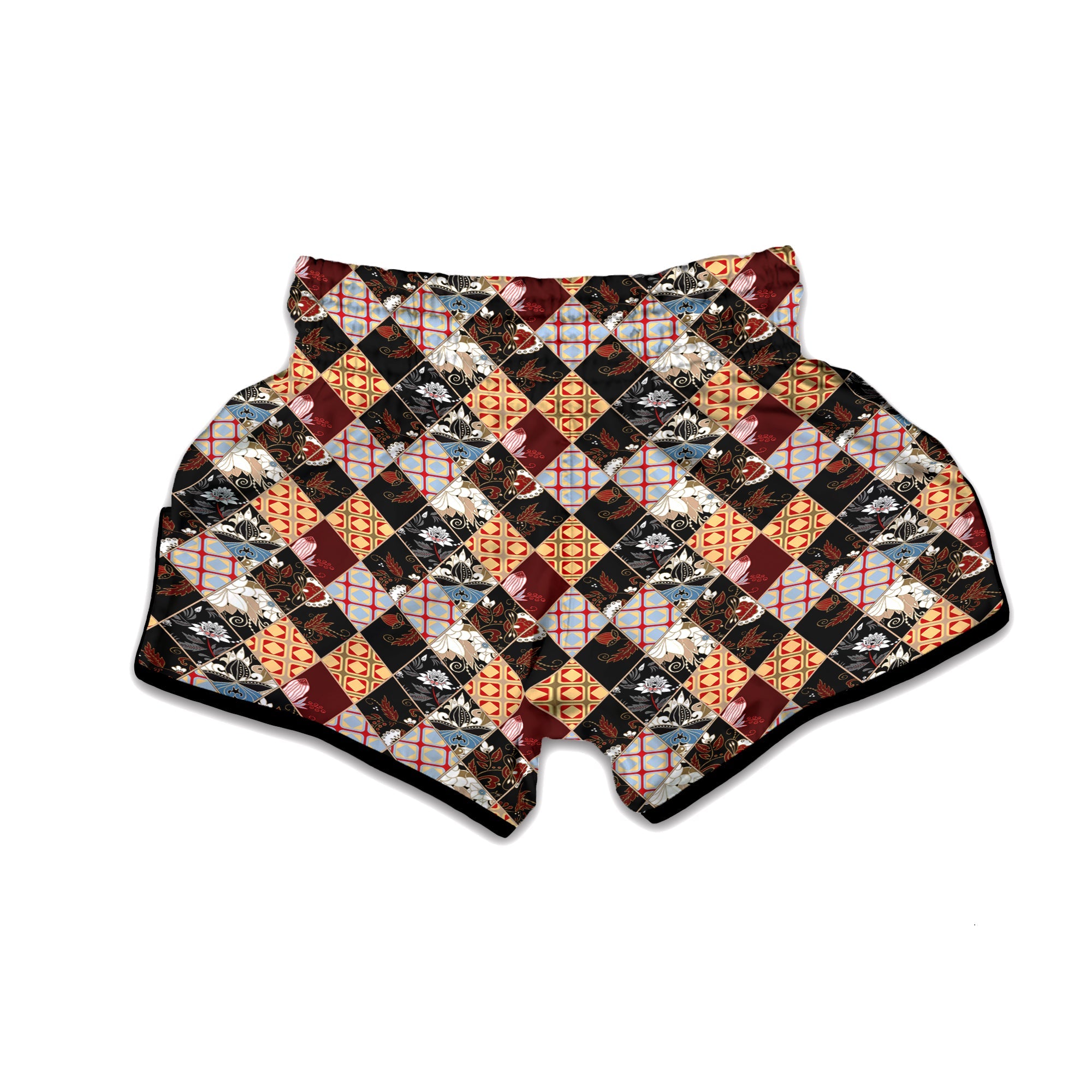 Abstract Patchwork Floral Print Pattern Muay Thai Boxing Shorts-grizzshop