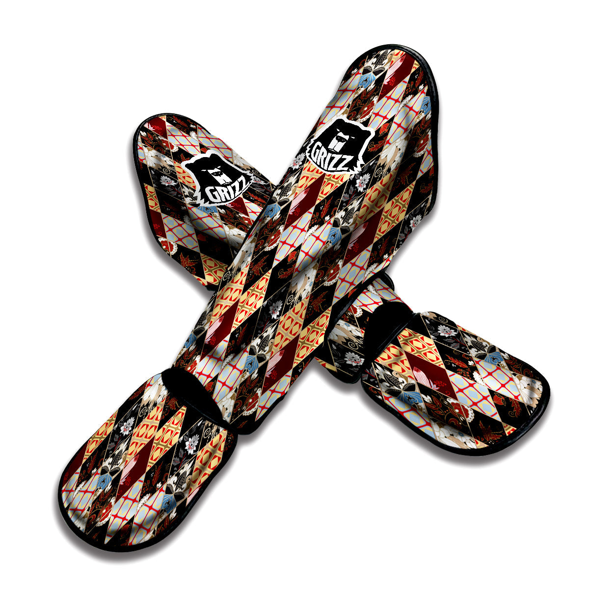 Abstract Patchwork Floral Print Pattern Muay Thai Shin Guards-grizzshop